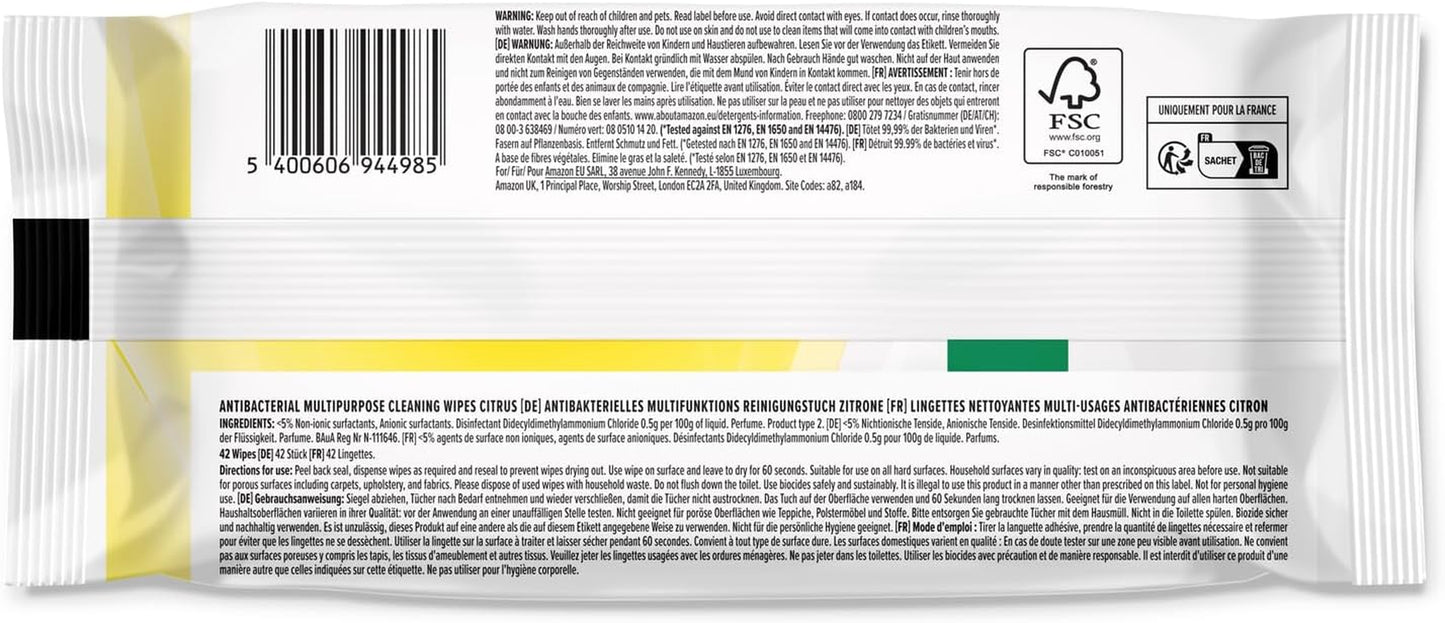 Antibacterial Multipurpose Cleaning Wipes Citrus, 252 Wipes 42 Count (Pack of 6)