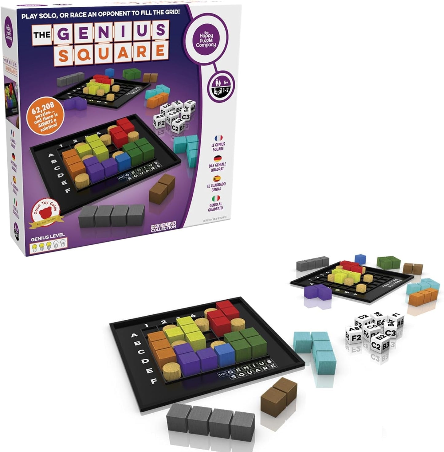 the Genius Square Game - 62,208 Puzzle Challenges for Friends and Family Board Game Night - Logic STEM Educational Learning Resources - Adults & Kids Smart Games Ages 6+