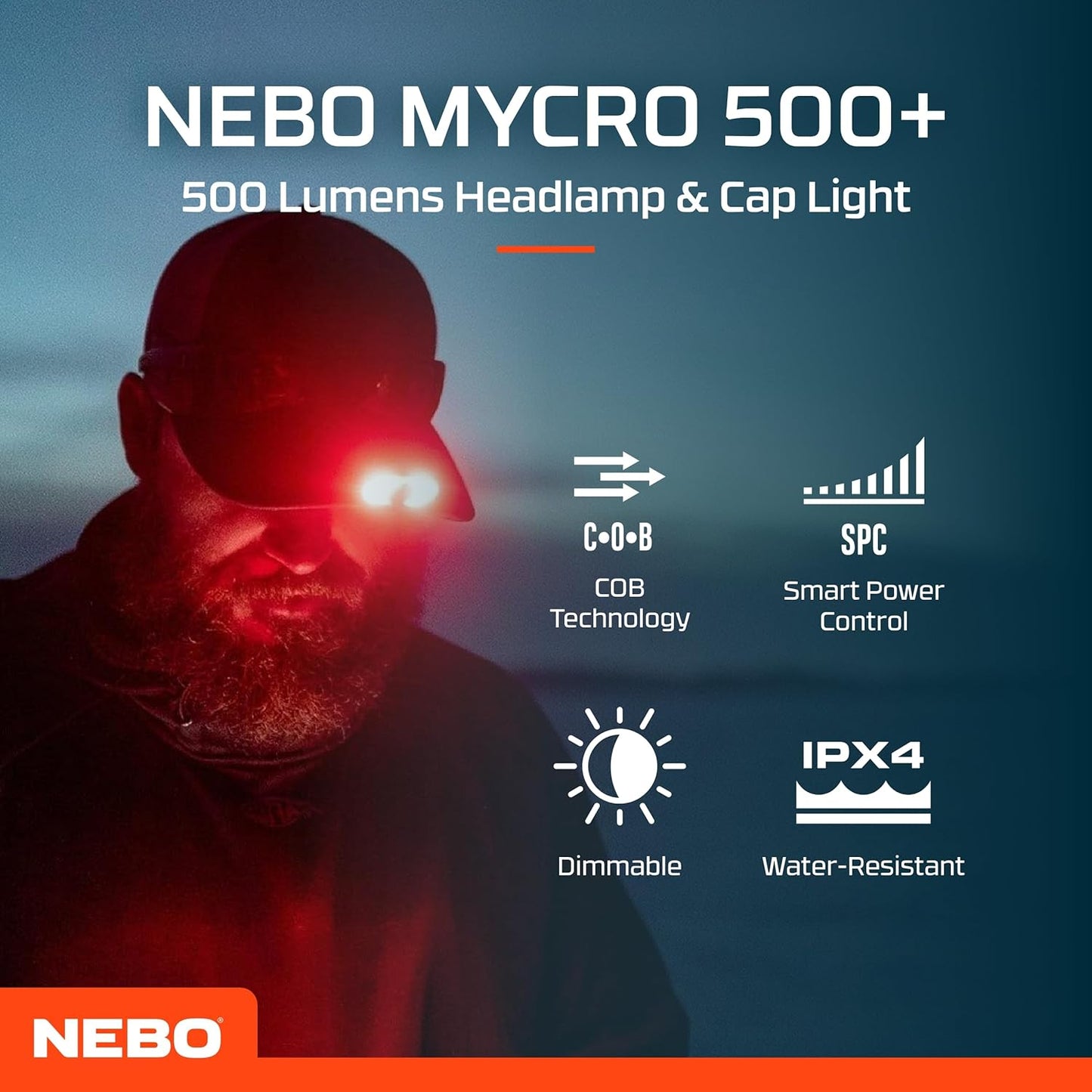 MYCRO 500+ Head Torch - Rechargeable Headlamp & Cap Light for Runners - Headlight with Strap for Outdoor Activities, Running & Sports, Water Resistant - 500 Lumen.
