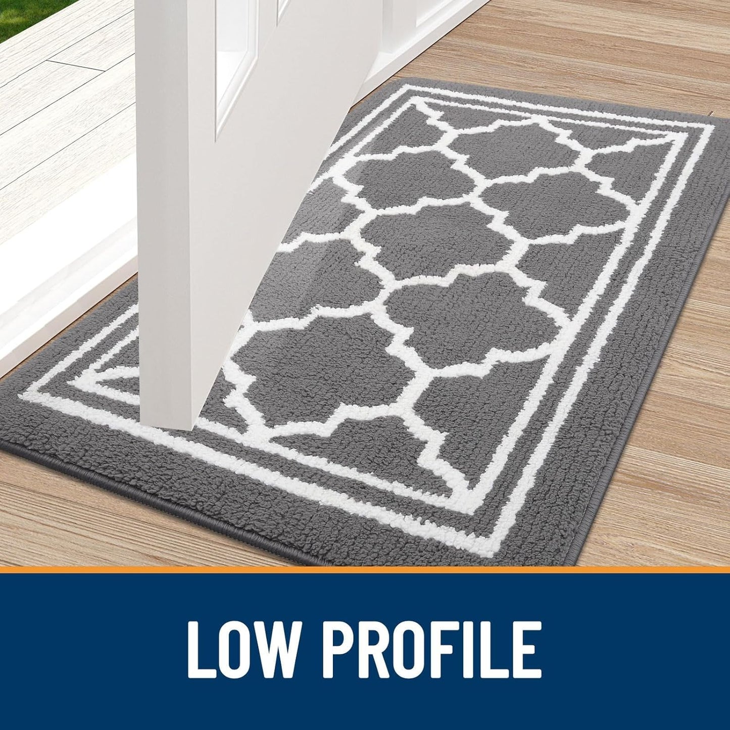 Washable Door Mats Indoor, Dirt Trapper Mat Absorbent Non-Slip Low Profile Doormat for Entrance, Inside, Kitchen, Front Back Door, Pets and Dogs— 50 X 80 Cm, Grey