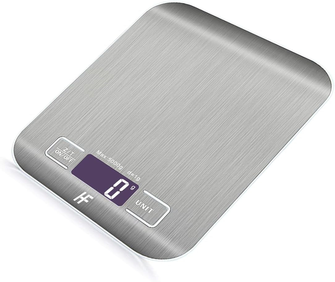 5Kg 1G 11Lb Digital Kitchen Scales Food Scale with Stainless Steel Platform Electronic Cooking Backlit LCD Display Multifunction for Home and Office Use