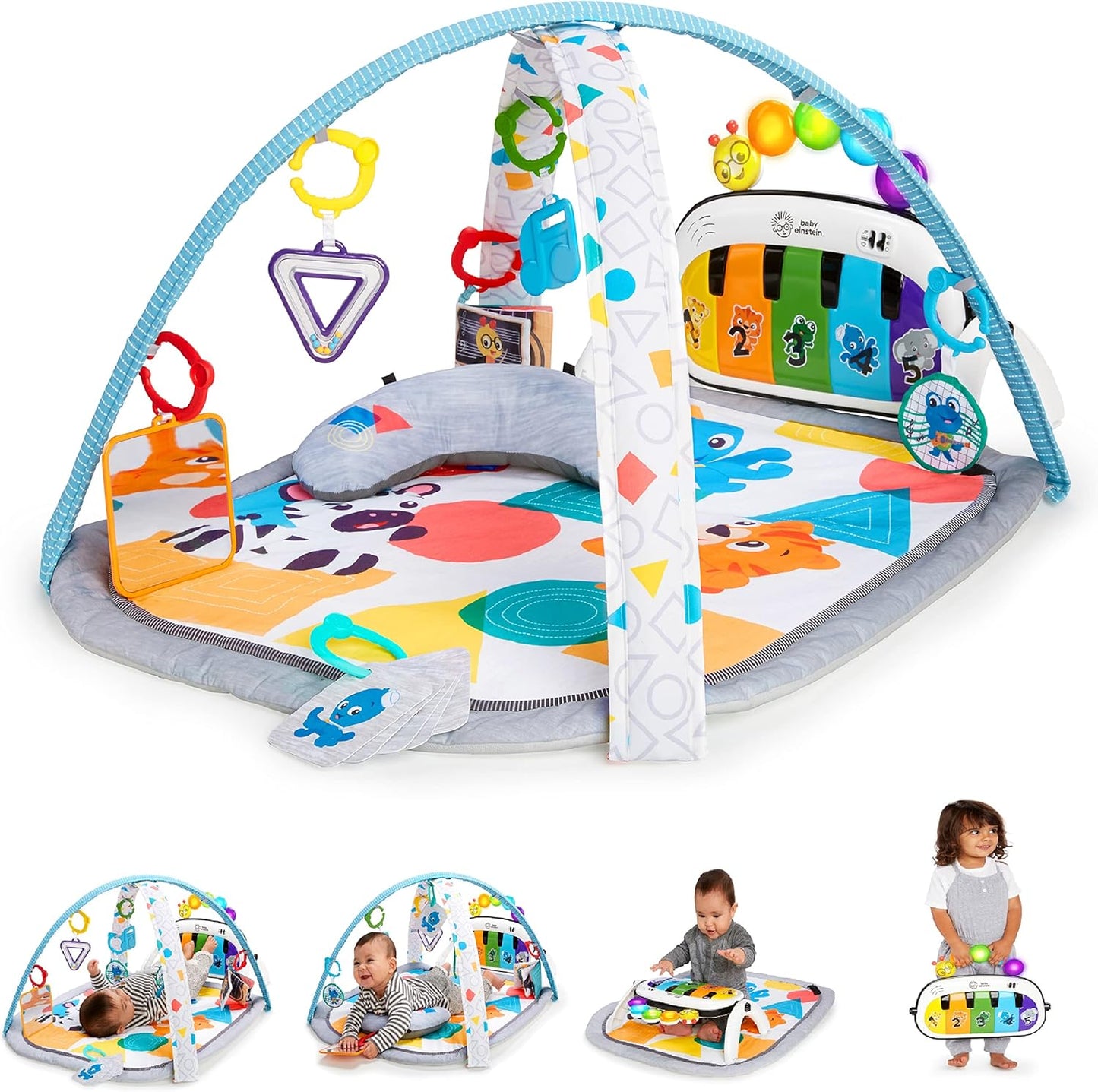 , 4-In-1 Kickin' Tunes and Language Discovery Play Gym with Piano, Mat with Detachable Activity Toys, Lights, Sounds and Music, Ages Newborn +