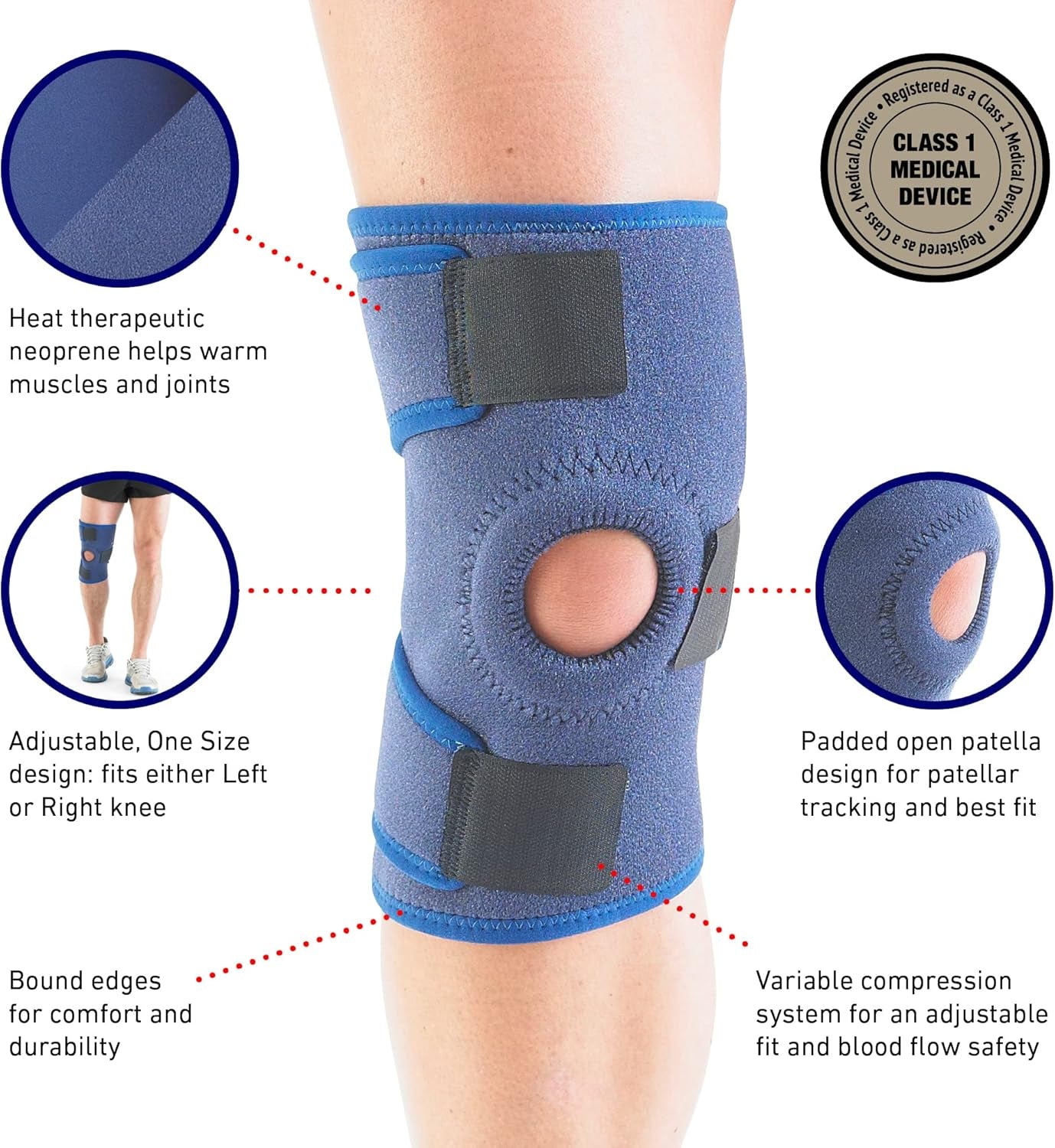 Knee Support Open Patella - Knee Brace for Arthritis, Joint Pain Relief, ACL, Meniscus Tear, Runners Knee, Walking, Running - Knee Supports for Joint Pain Men and Women - Adjustable