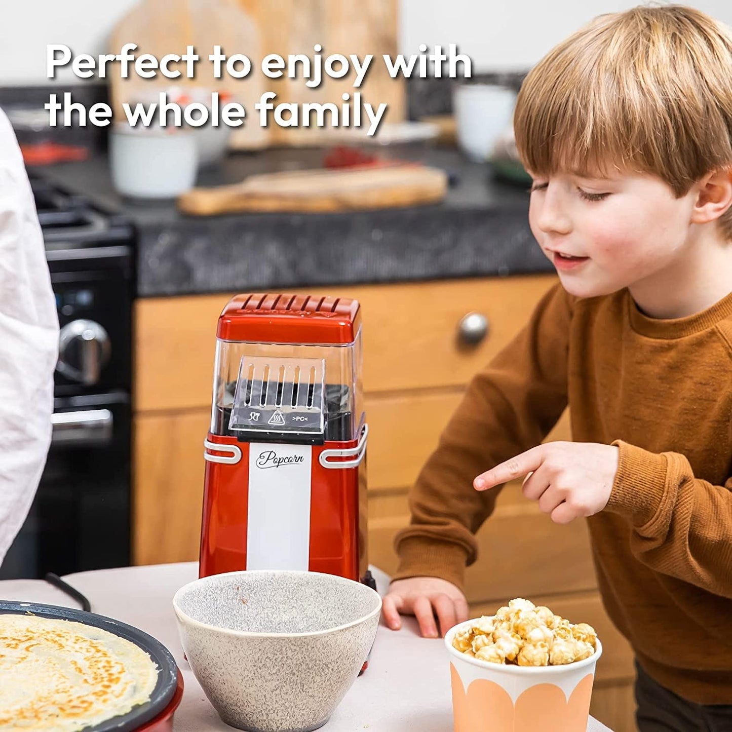 Popcorn Machine - Retro Popcorn Maker - Hot Air Popcorn Popper - Fat Free Oil Free Gourmet Popcorn - Healthy Snack