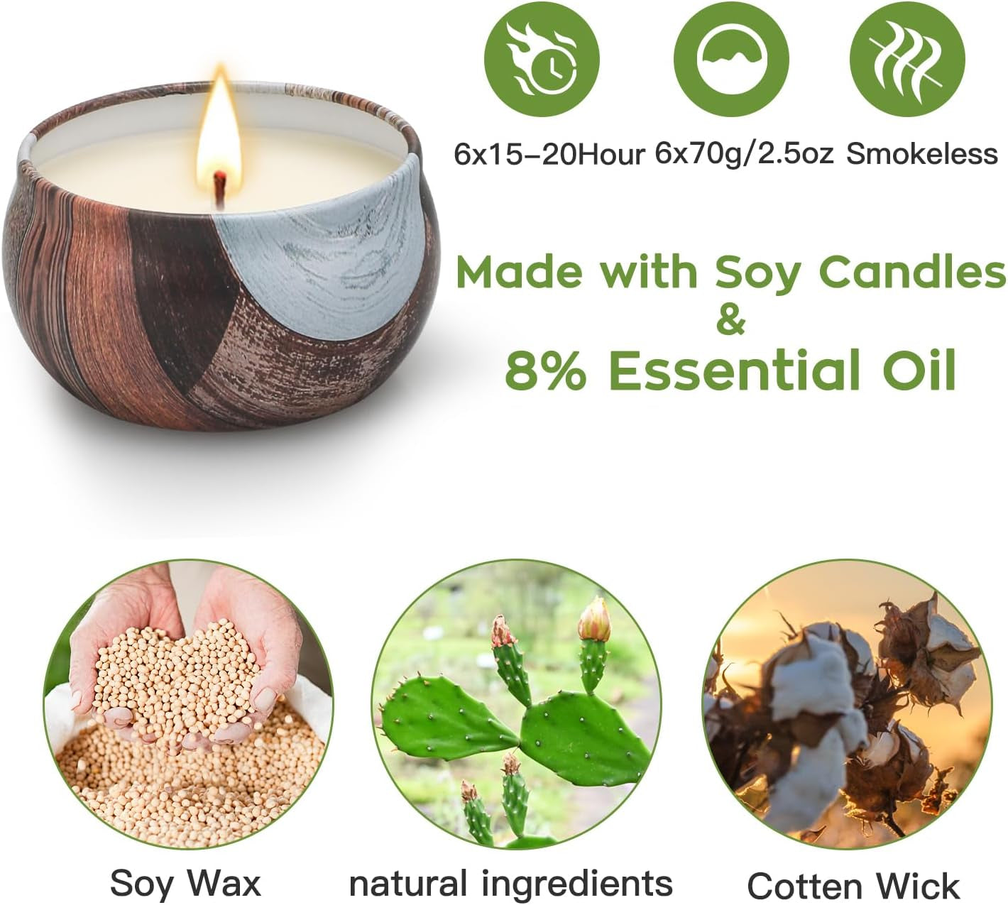 Natural Soy Wax Candle 6 Pack,Wood Candle Box,Womens Gift Sets,Scented Candles Gift Box,Candle Sets for Women Gifts,House Warming Gifts New Home,Candle Gift Set,Candles Gifts for Women