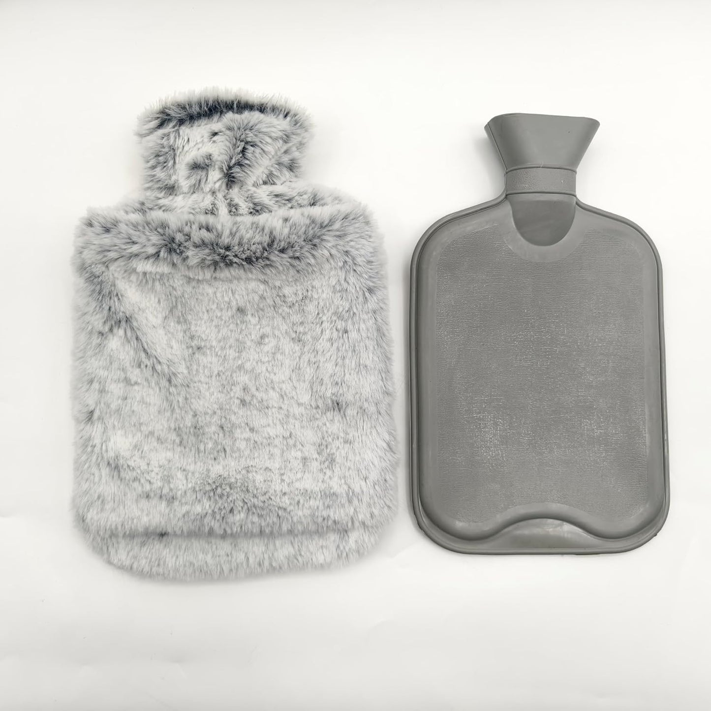 Hot Water Bottle with Luxury Cosy Faux Fur Cover,2L Leakproof Large Hot Water Bag for Neck,Shoulder,Hand Feet Warmer,Ideal for Women,Men(Grey)