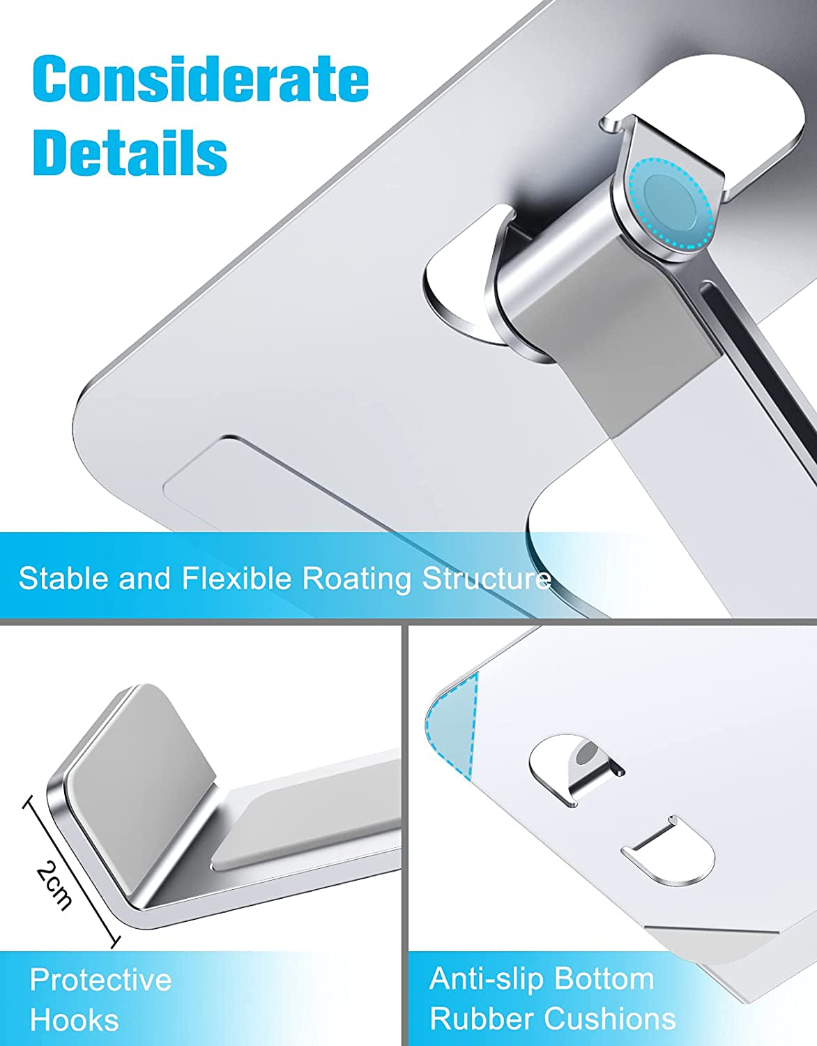 Laptop Stand Lap Desk, Ergonomic Foldable Computer Stand with Adjustable Height, Ventilated Aluminium Alloy Riser Compatible with Macbook Air, Pro, All 10-16" Laptops (Silver)