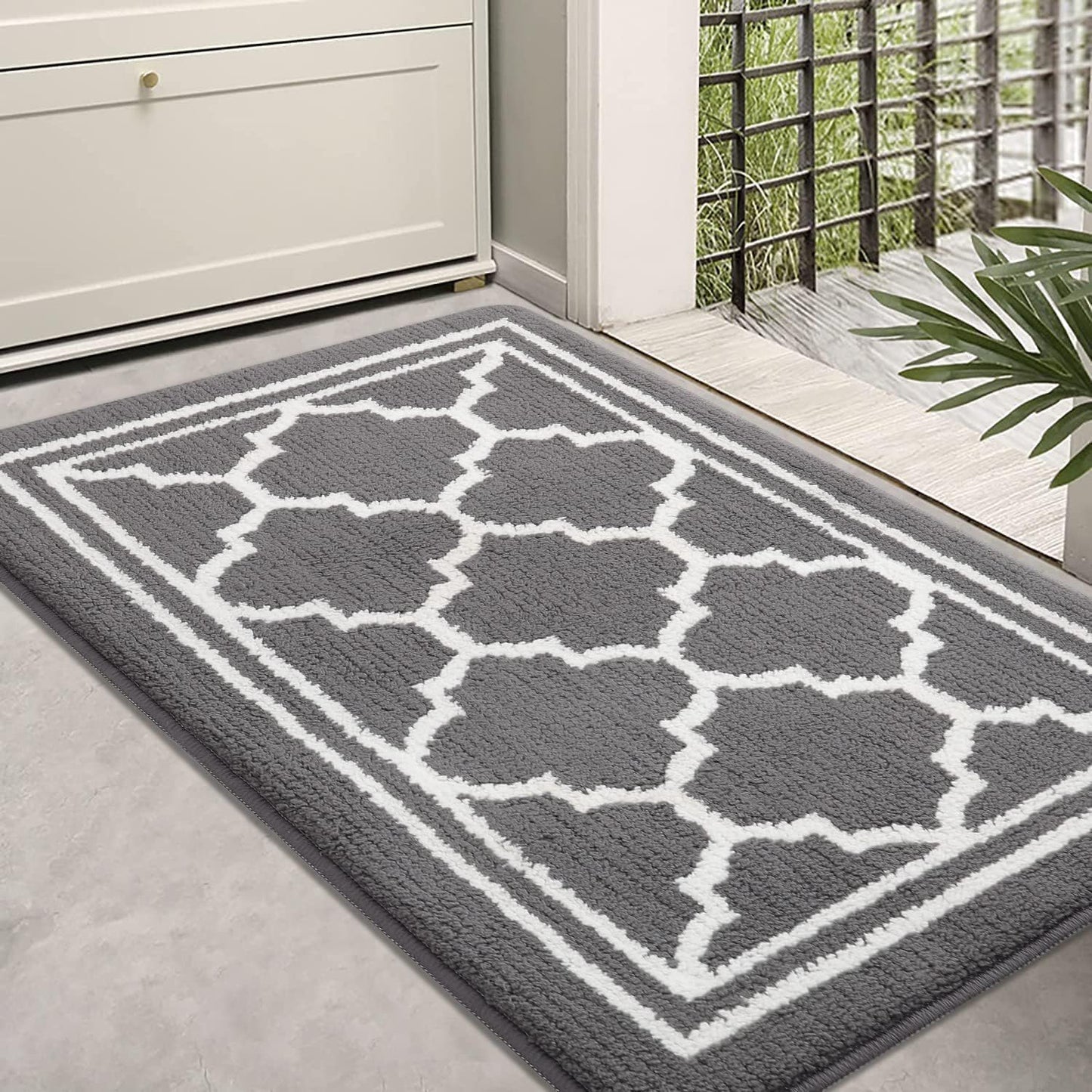 Washable Door Mats Indoor, Dirt Trapper Mat Absorbent Non-Slip Low Profile Doormat for Entrance, Inside, Kitchen, Front Back Door, Pets and Dogs— 50 X 80 Cm, Grey