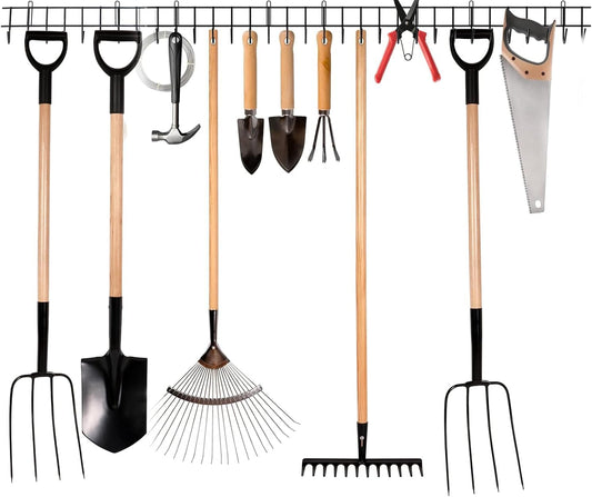 Garden Tool Storage Rack 160Cm - Heavy-Duty Metal Organiser for Shed Accessories, Rakes, Shovels & More – Space-Saving Tool Storage System for Sheds & Garages