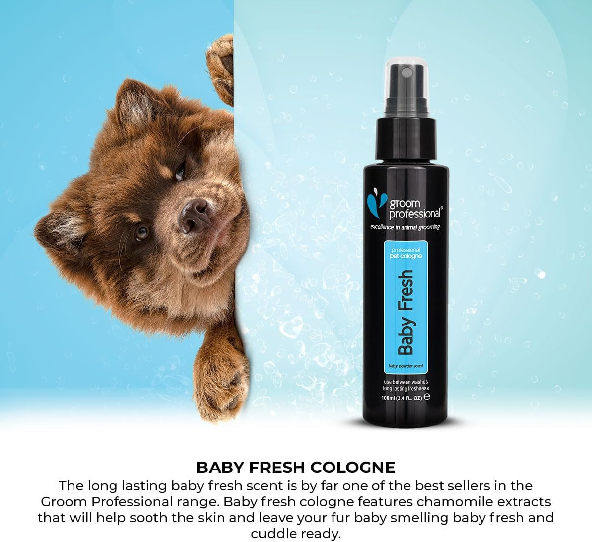 Baby Powder Dog Cologne Spray - Dog Perfume Spray - Dog Spray for Smelly Dogs - Familiar Baby Powder Dog Spray - Contains Chamomile to Soothe Sensitive Skin, 100Ml