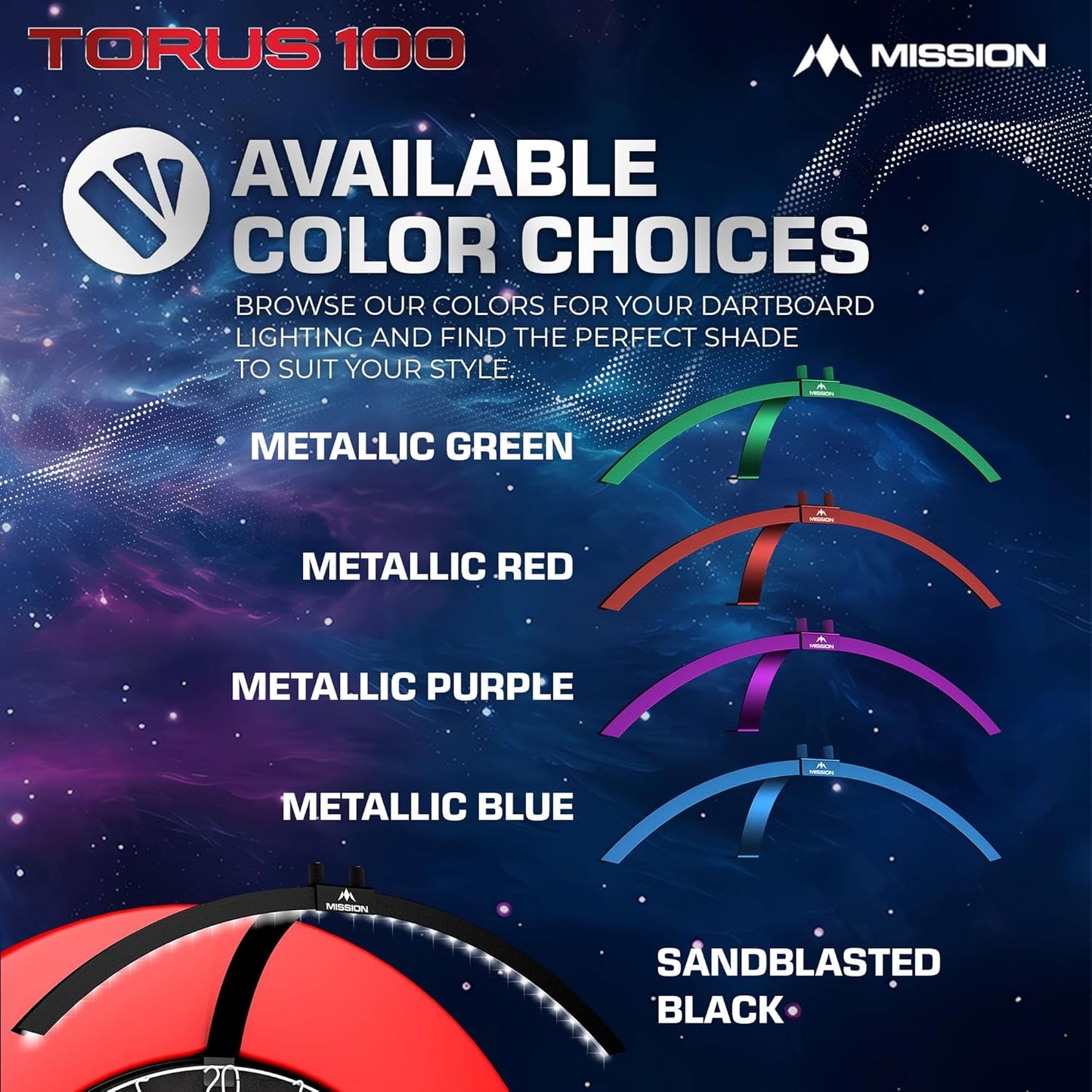 TOR100 Torus 100 | Dart Board LED Folding Portable Dartboard Travel Lighting System