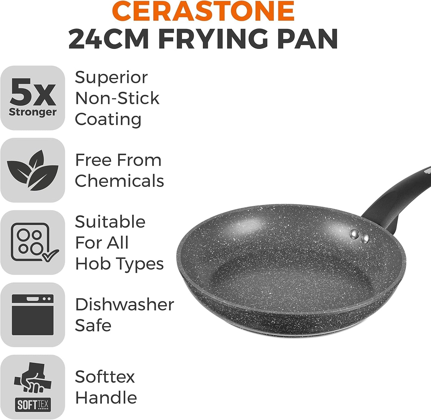 Cerastone T81232 Forged Frying Pan with Non-Stick Coating and Soft Touch Handles, 24 Cm, Graphite