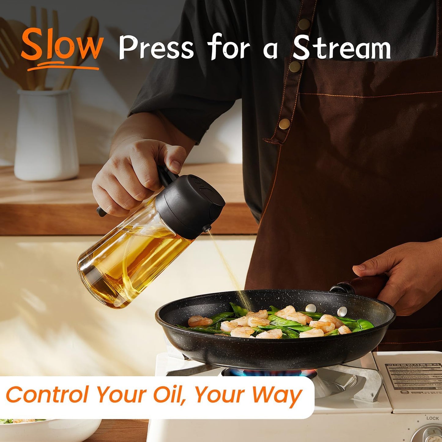 16Oz Olive Oil Spray Bottle - 2 in 1 Olive Oil Dispenser Bottle for Kitchen Accessories - Kitchen Gadgets, for Air Fryer - Black