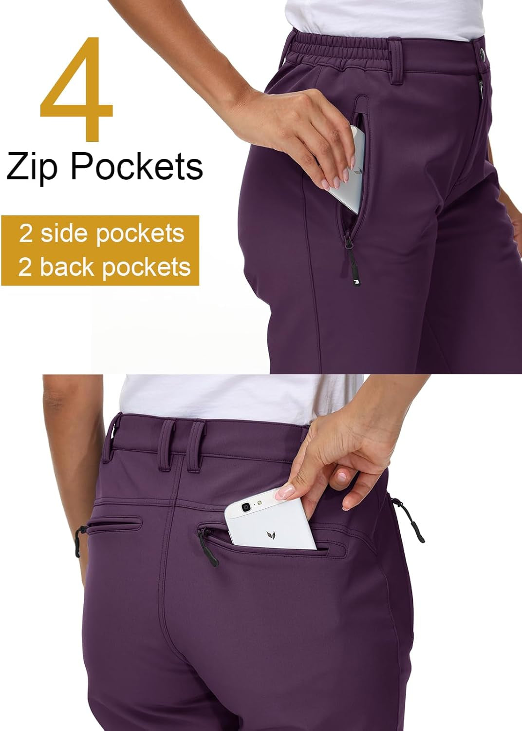 Womens Fleece Lined Thermal Snow Ski Trousers Outdoor Waterproof Hiking Walking Work Trousers Winter Sports Pants
