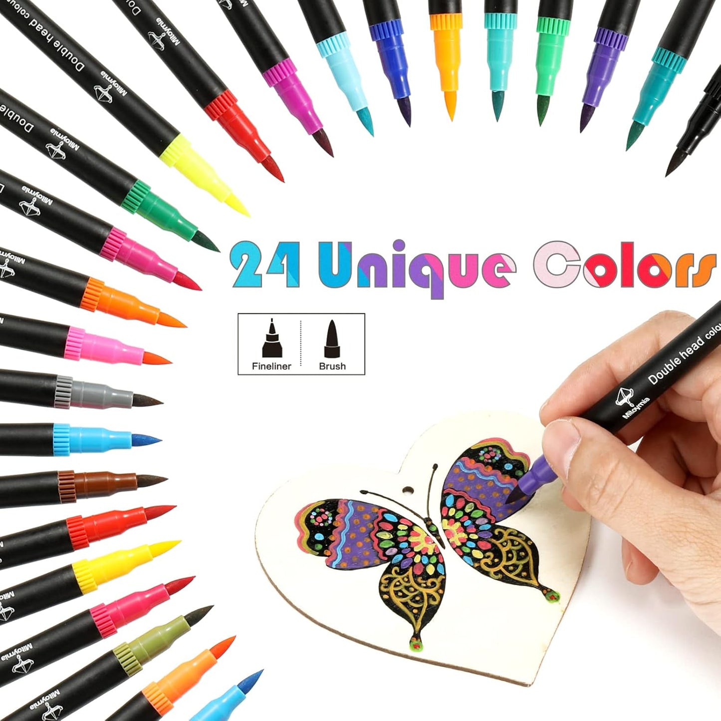 24 Dual Tip Colouring Brush Pens,Students for Felt Tips for Adults, Coloured Drawing Pens Art Pens Set Markers