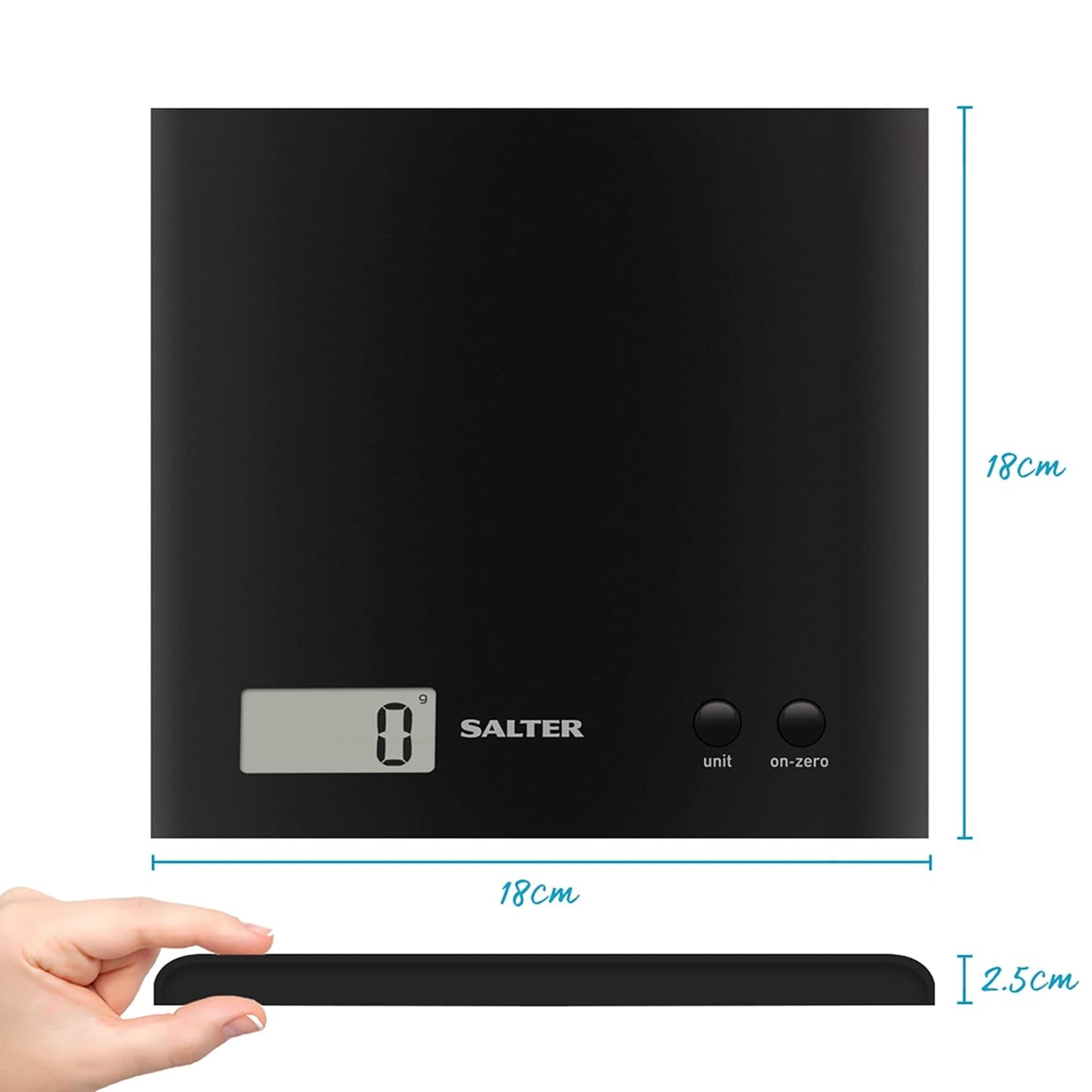 1066 BKDR15 Arc Kitchen Scale – Digital Food Weighing Scales for Precise Cooking/Baking, Slim Platform for Compact Storage, Add & Weigh/Tare Function, 3Kg Capacity, Battery Included, Black