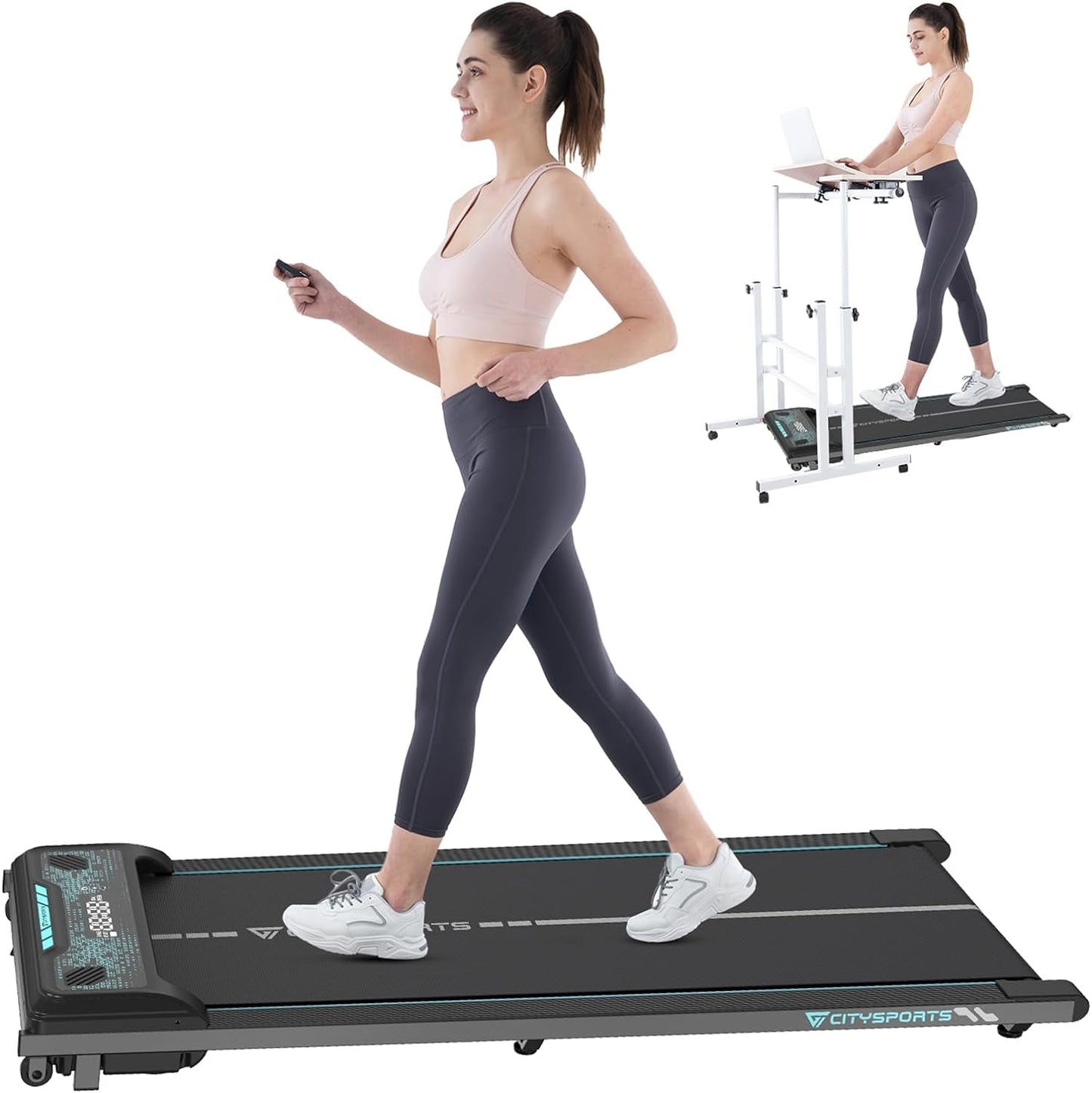 Treadmills for Home,Under Desk Treadmill Ultra Slim Walking Pad with Remote,Led Display and Bluetooth Speaker,Compact Motorised Treadmill,No Assembly