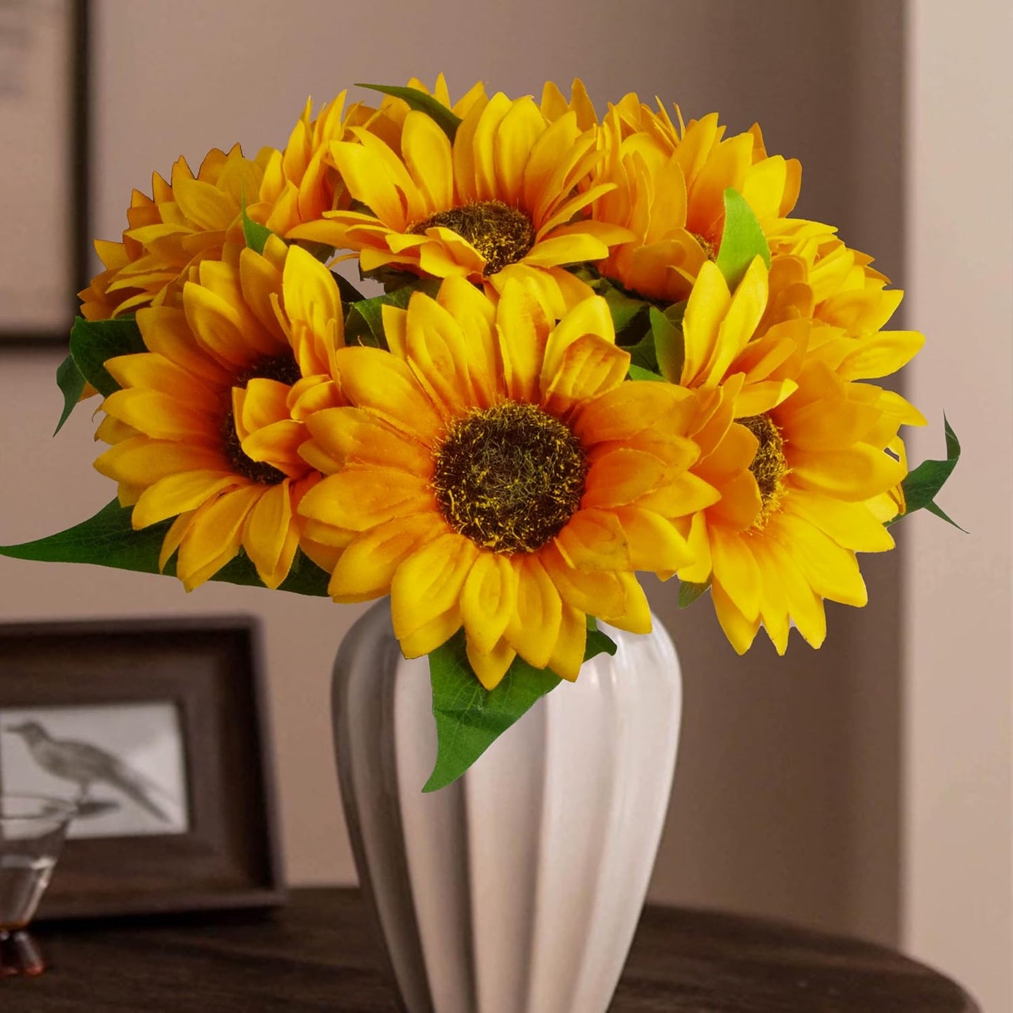 Artificial Sunflowers, 10Pcs Large Single Stem Silk Fake Sunflowers Ideal for DIY Craft/Wedding/Birthday Party/Outdoor/Office/Home Decoration(No VASE)