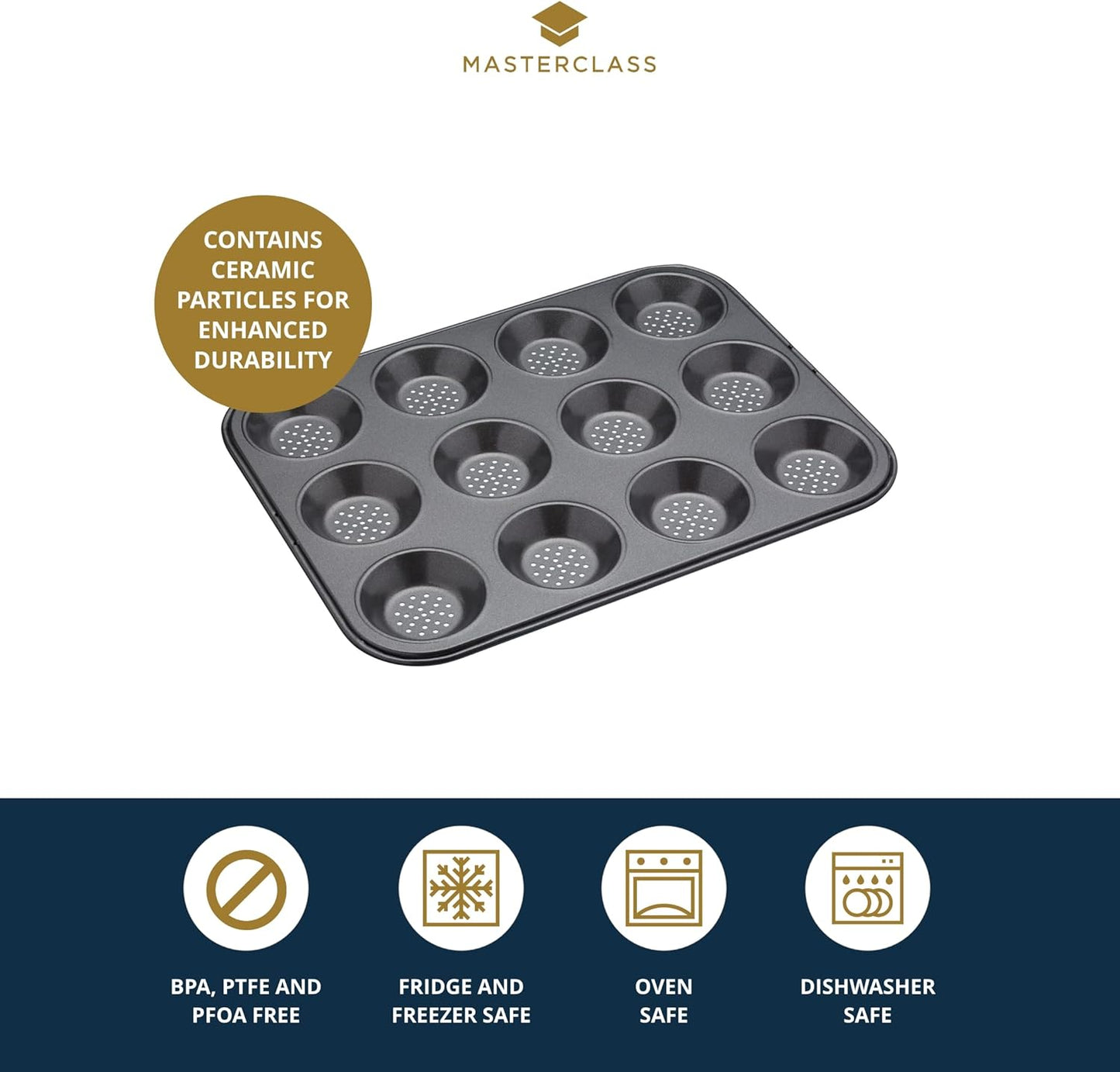 Crusty Bake Perforated Mince Pie Baking Tray with PTFE, PFOA and BPA Free Non Stick, Robust 1Mm Thick Carbon Steel, 32 X 24Cm 12 Hole Tart Tin, Grey