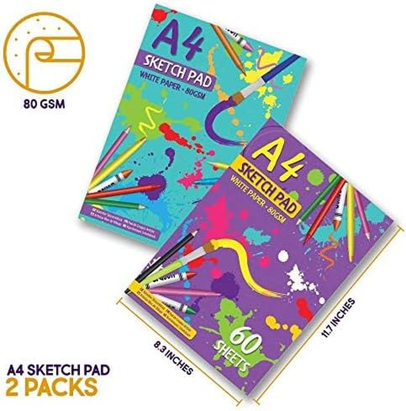 A4 Sketchbook for Kids with 80 White Premium Pages, 2 Pack | Best Sketch Pad for Colouring, Painting, Sketching and More (Cover May Vary)