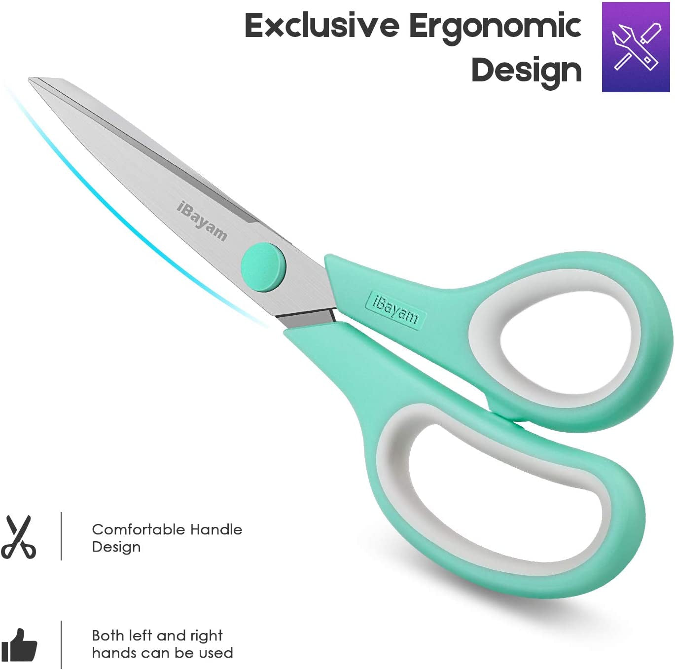 8" Multipurpose Scissors 3 Pack with Ultra Sharp Blades, Comfort-Grip Handles, Sturdy for School Home Office Art Craft Sewing Tailor Heavy Duty