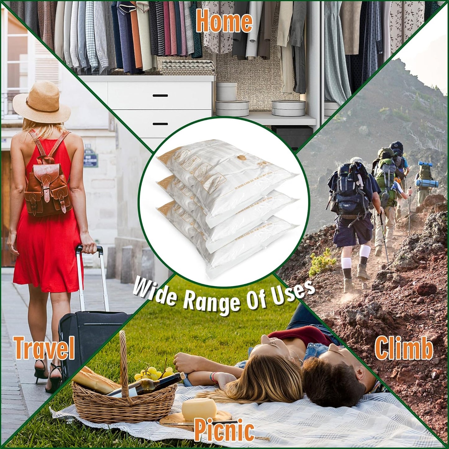 Space Saver Bags for Travel and Home Reusable Vacuum Storage Bags save 80% More Storage Space Work with Vacuum Cleaner (9 Jumbo, No Pump Included)