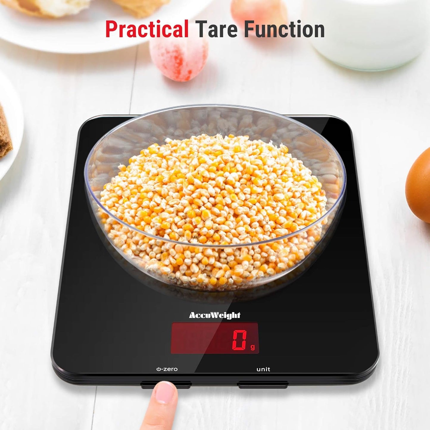 201 Digital Kitchen Scales with Tempered Glass Platform Electronic Weighing Food Scale with Backlit LCD Display Multifunctional, for Office School Home Baking Cooking, 5Kg/11Lb