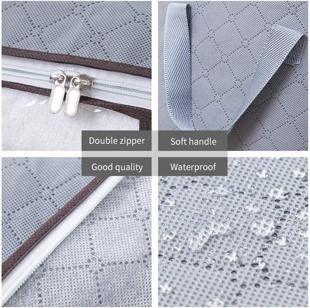Foldable Storage Bag Organizers, Waterproof Anti-Mold Moisture Proof Clothes Storage Bags with Clear Window Carry Handles for Blanket Comforter Bedding, Closet Storage Boxes (3 Packs)