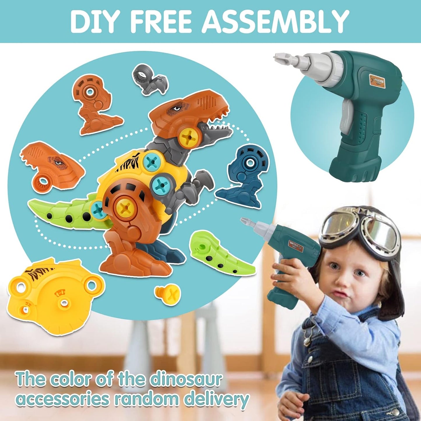 Take Apart Dinosaur Toys for Kids with Storage Box Electric Drill DIY Construction Build Set Educational STEM for Boys Girls