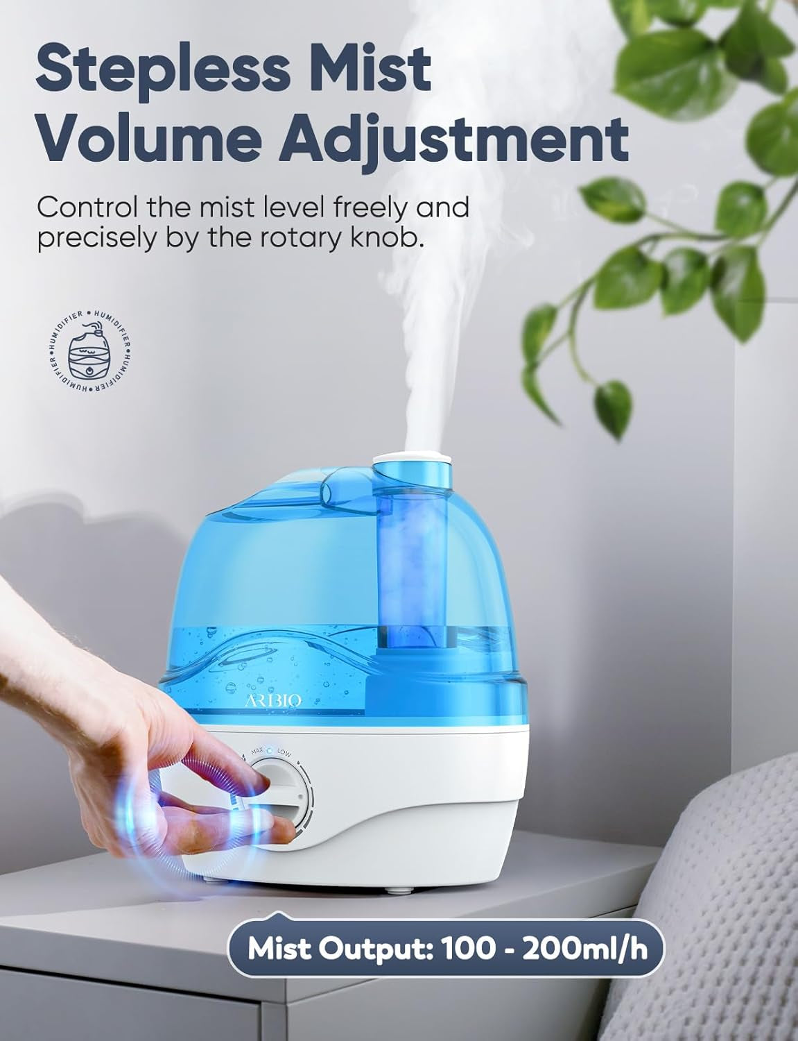 Humidifiers, 2.2L Humidifier for Bedroom Baby Room with 28Db Quiet, Air Cool Mist Humidifiers for Home with 360° Rotation Nozzle, Bpa-Free, Wide Mouth, Easy to Clean Humidifier for Home, Office, Baby