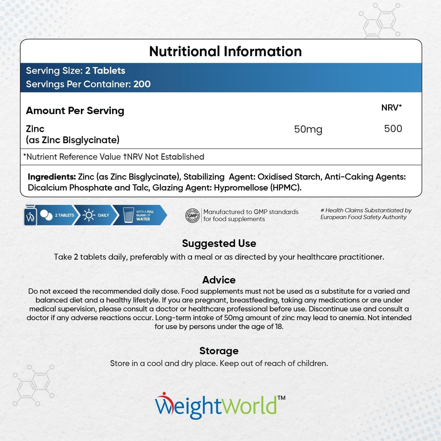 High Strength Zinc Tablets 50Mg – 400 Vegan Zinc Bisglycinate Tablets 6+ Months Supply – High Absorption Zinc Supplements for Skin, Hair and Nail - Immunity Supplements for Men & Women