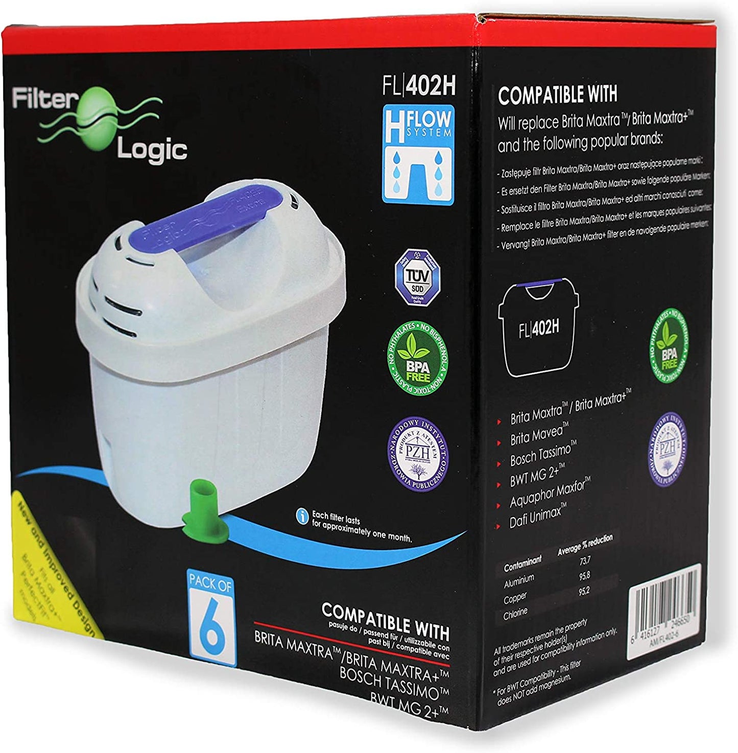 Universal 6 Pack Filter Cartridges Compatible with Brita Maxtra & Plus+ Water Jugs, White, Fits -Marella-Elemaris-Bosch Tassimo & Kettles
