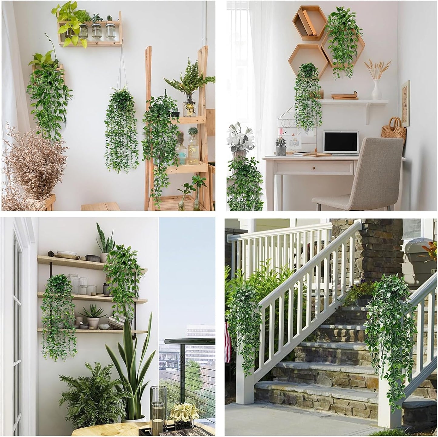 Artificial Plant Eucalyptus - Set of 3 Decorative Artificial Hanging Plants with Pots Fake Ivy Vines Greenery Faux Trailing Plants for Home Garden Office Shelf Wall Decoration