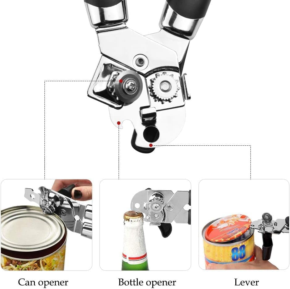 Tin Openers Can Opener 3-In-1 Stainless Steel Manual Tin Openers with Non-Slip Handle Can Openers Perfect Kitchen Tool