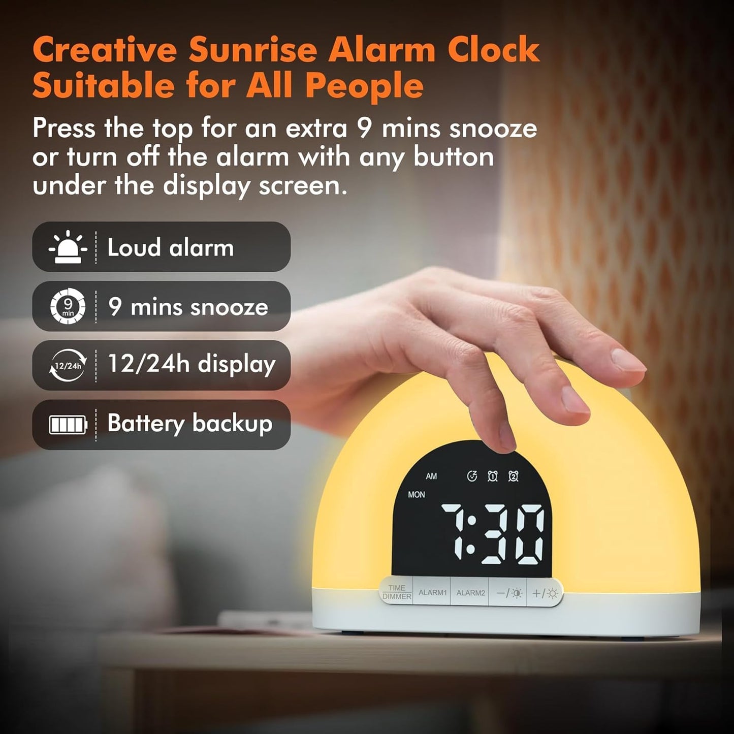 Sunrise Alarm Clock, Dimmable Digital Clock for Kids, Small Bedside Sunlight Lamp Colourful Night Light Clock, 7 Alarm Sounds, Dual Alarms, Natural Wake up Light for Boys Girls Teens Heavy Sleepers