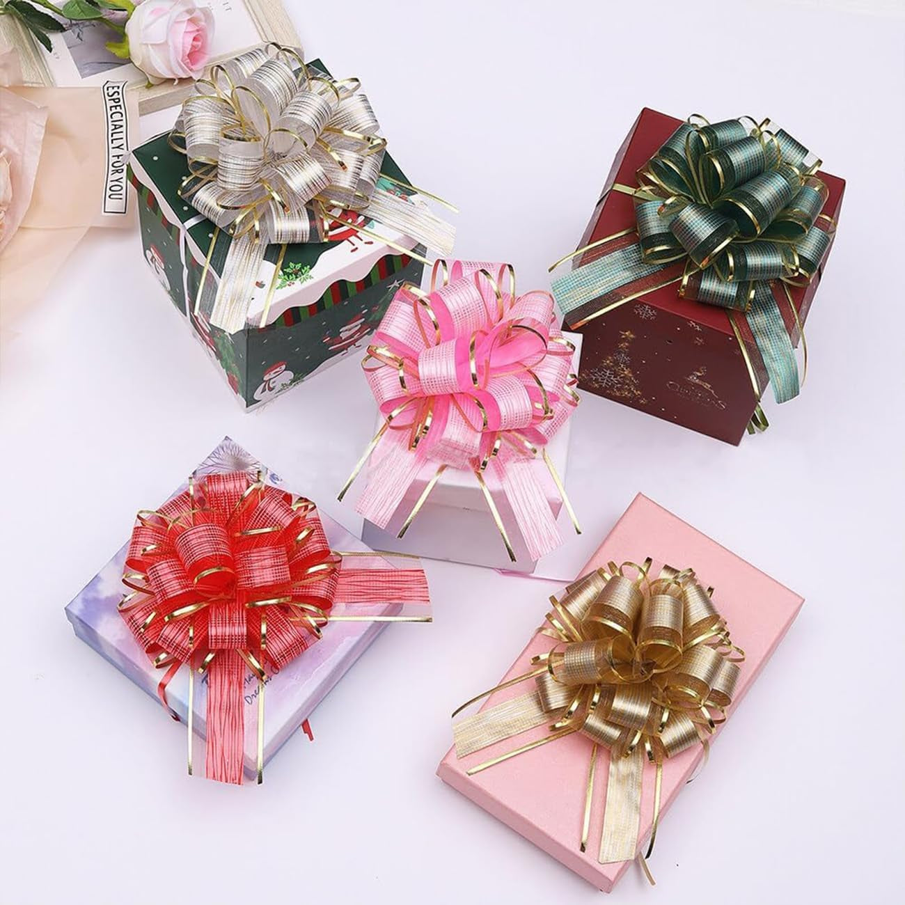 10Pcs Large Pull Bows(6 Inch),Gold Organza Pull Bows for Gift Wrapping,Party Decorations,Wedding Cars,Baskets