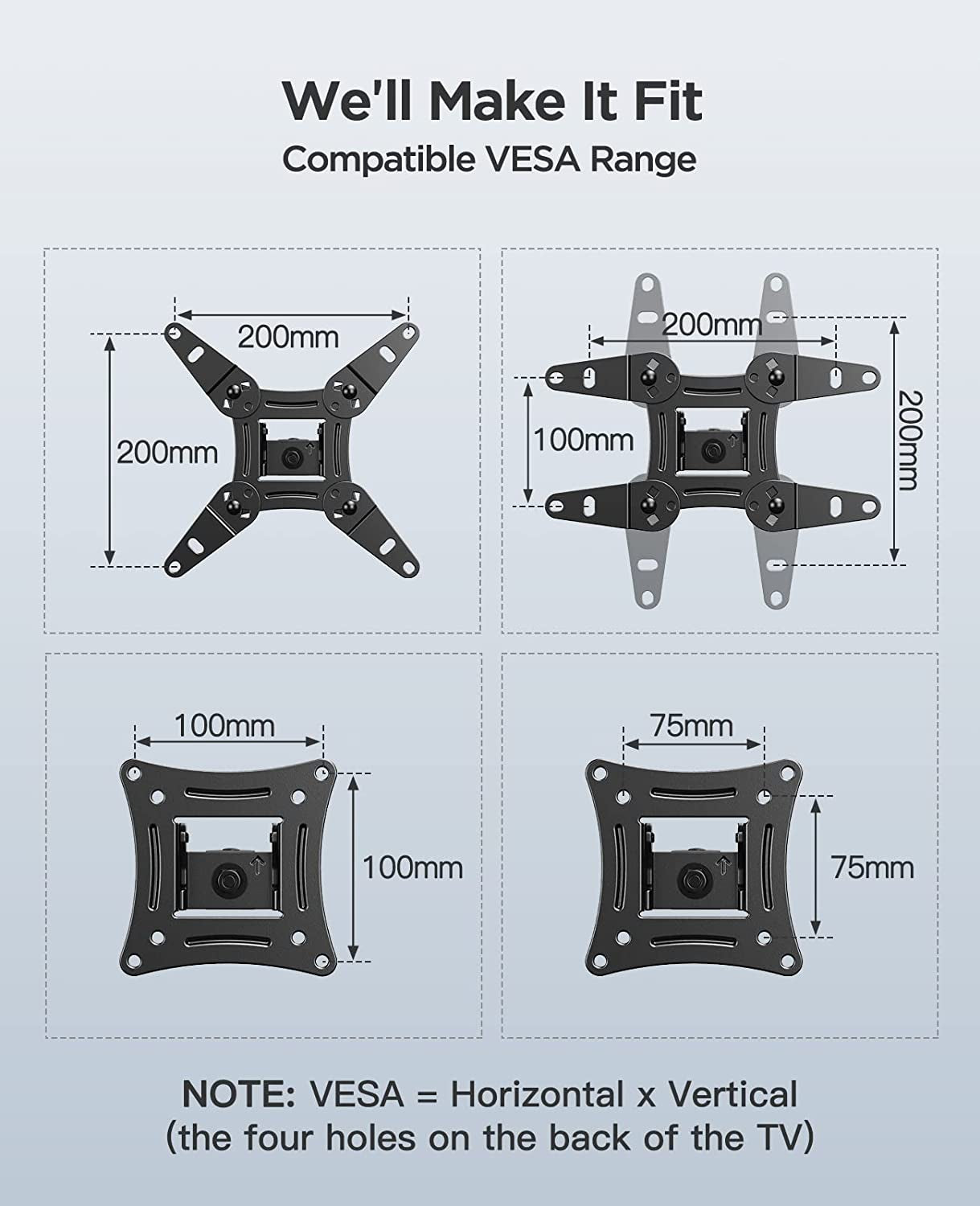 TV Wall Bracket for 13-42 Inch Tvs, Swivels Tilts TV Wall Mount for Flat & Curved TV,VESA 75X75Mm to 200X200Mm up to 20Kg