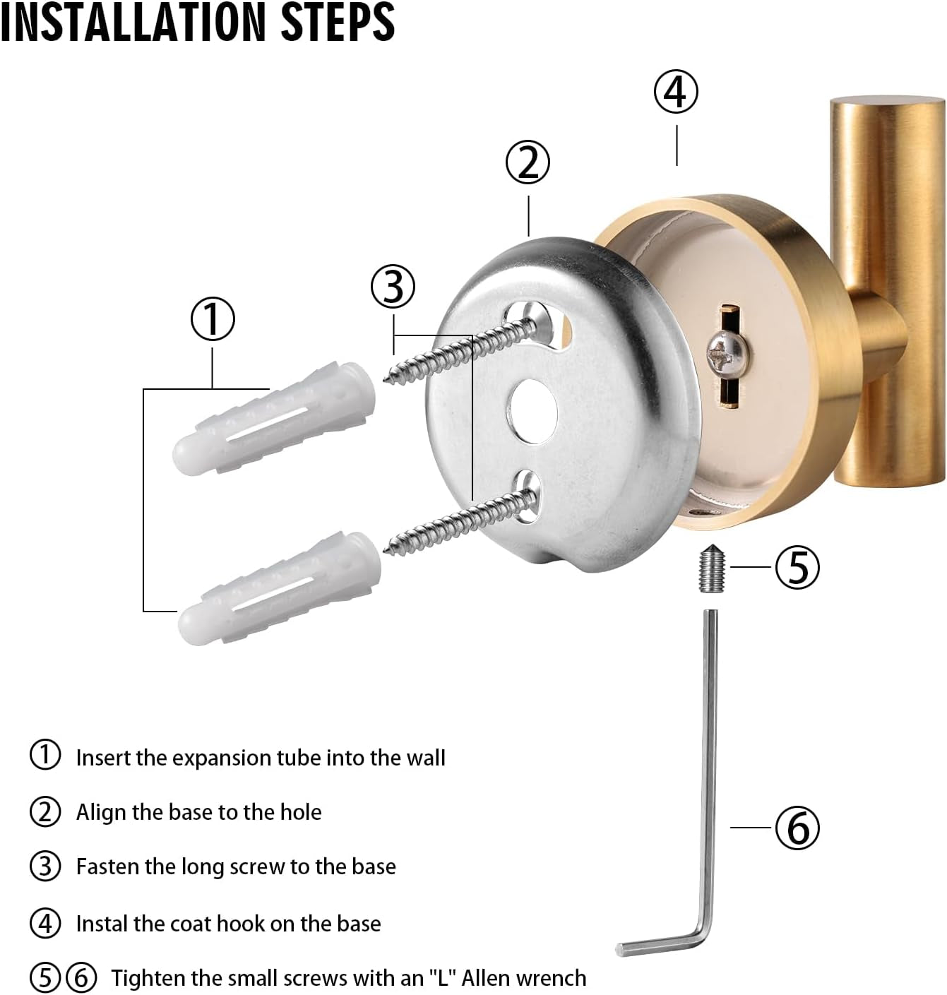 2 Pcs Bathroom Towel Hook,Screw in Metal Coat Hooks Brushed Brass Robe Hook SUS 304 Stainless Steel Heavy Duty Door Hanger Towel Robe Clothes Closet Sponges Holder for Bathroom Hotel (Gold)