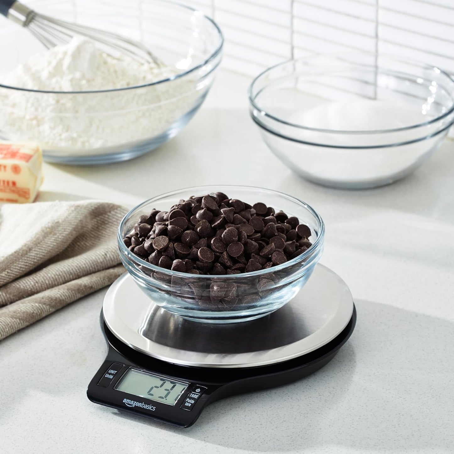 Digital Kitchen Scales with LCD Display (With Batteries), Black and Stainless Steel, BPA Free, Weighs up to 11 Pounds