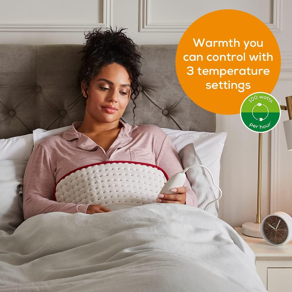 HK Comfort Heat Pad, Flexible Warming Electric Heating Pad with Super-Soft Surface, Controllable Warmth with 3 Temperature Settings, Machine-Washable, Automatic Switch-Off, 100 Watts, 44X33Cm