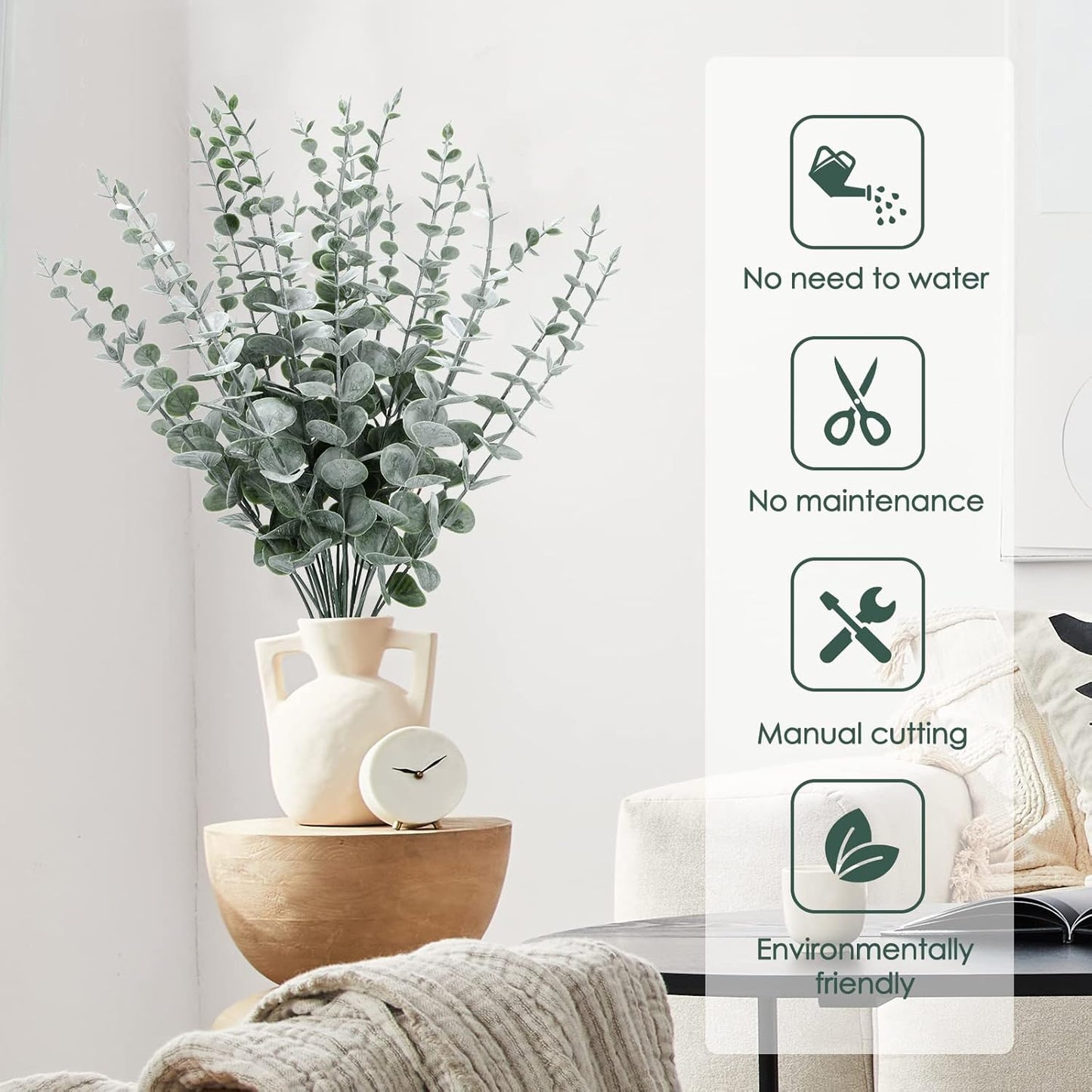 24Pcs Eucalyptus Stems Artificial Eucalyptus Leaves Stems Real Grey Green Touch Leaf Branches for Home Office Flowers Bouquet Centerpiece Wedding Decoration