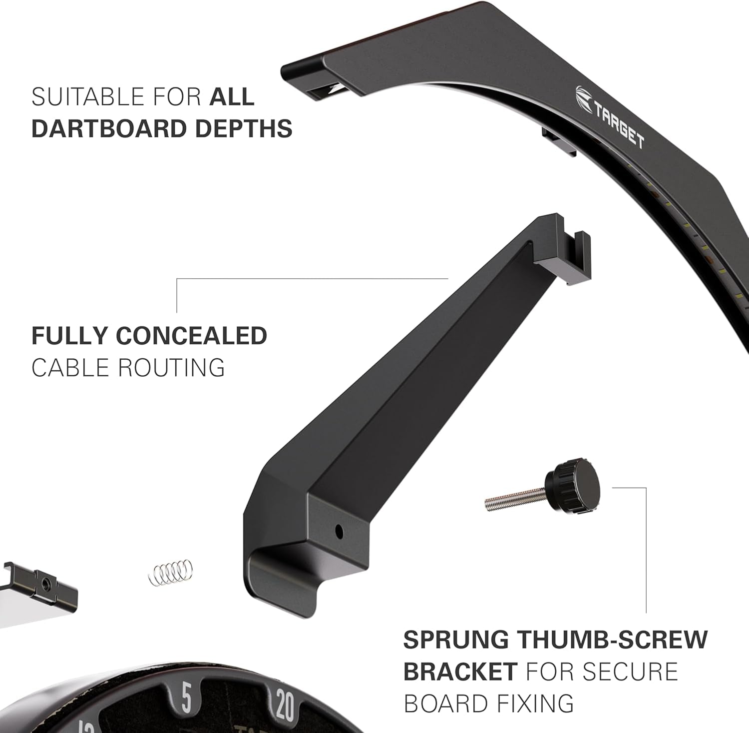 Darts LED Dartboard Light - Bright Dart Board Lighting for the Whole Board | Extra Long 3M Cable | Securely Fits All Dart Boards | Easy Assembly | Professional Darts Accessories
