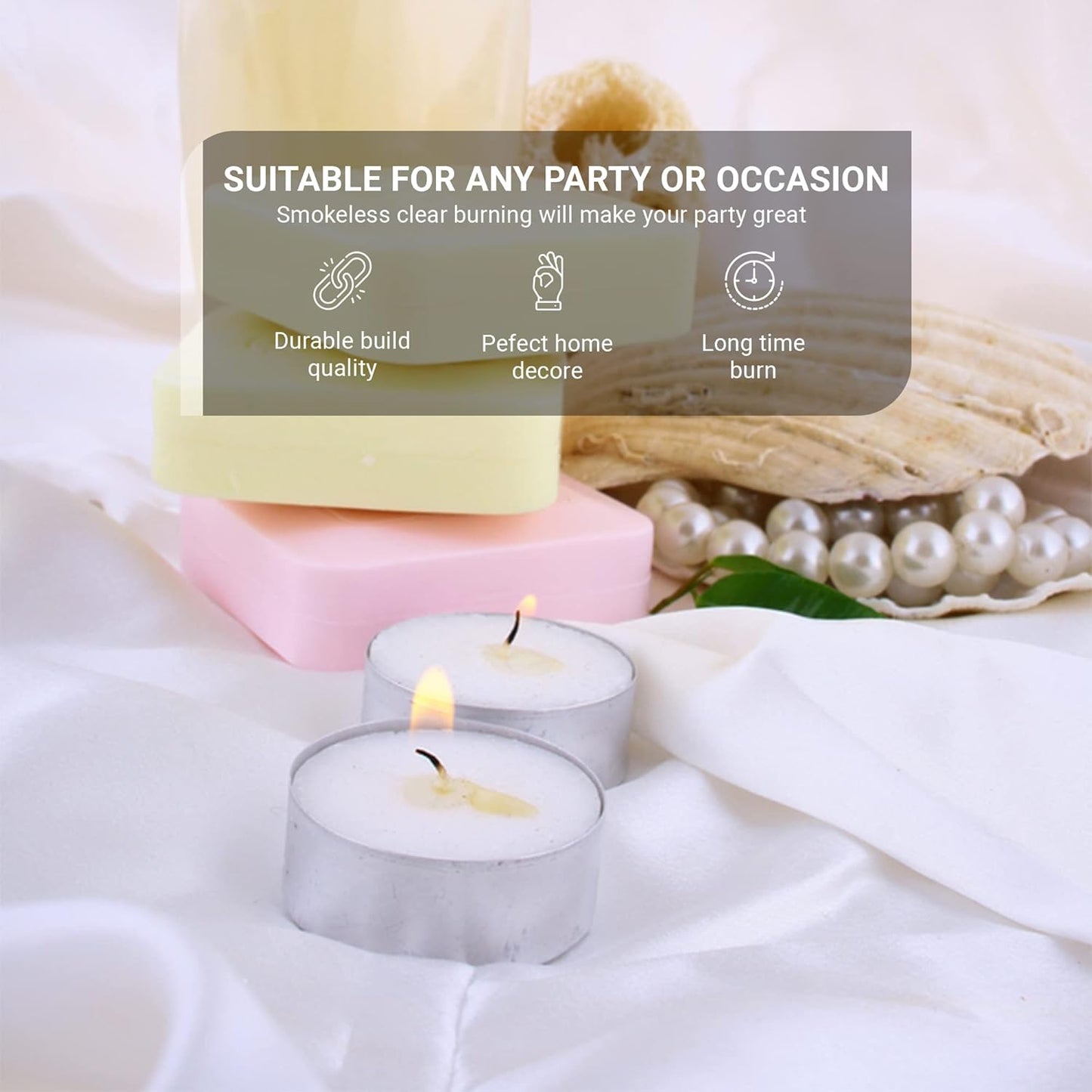 Tea Lights Candles 4-Hour Burn (50 Pack) - White T Lights - Unscented 3.8 X 2.3 Cm - 4Hr -