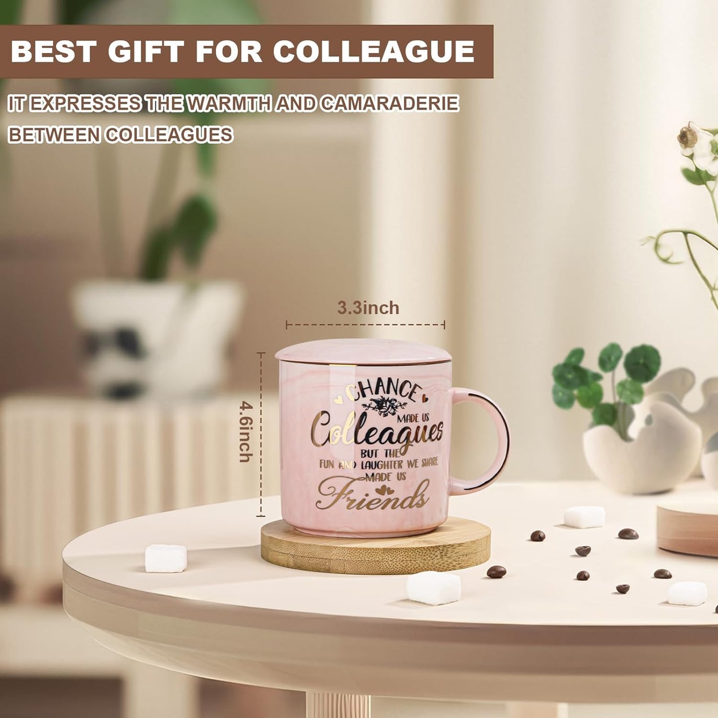 Leaving Gifts for Colleagues Women, Chance Made Us Colleagues - Work Colleague Coworker Gift for Christmas Going Away Farewell Retirement Thank You Bestie Friend, 14Oz Pink Marble Cup with Gold, Boxed