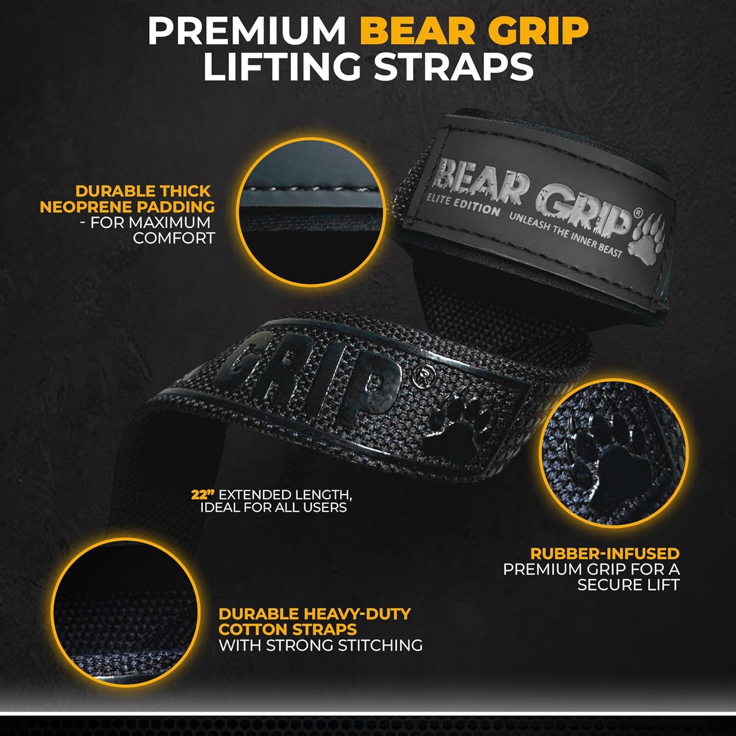 Straps - Premium Neoprene Padded Heavy Duty Double Stitched Weight Lifting Gym Straps, Deadlift, Gym Accessories for Men and Women, Advanced Gel Grip, 100% Cotton, Extra Long Length