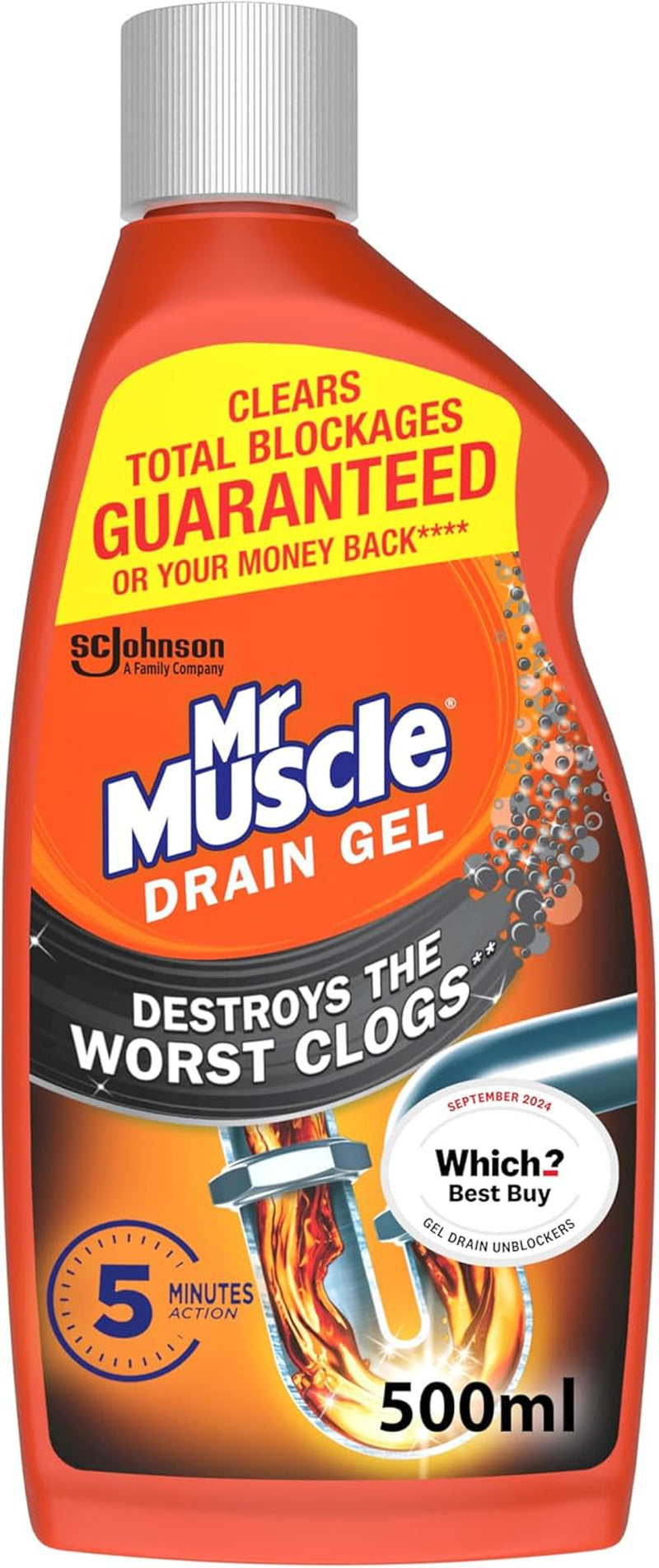 Drain Unblocker, Sink & Drain Cleaner, Fast Acting Heavy Duty Gel Formula, Dissolves Clogs, Works 3X Better than Bleach, Safe for All Pipes, 500Ml