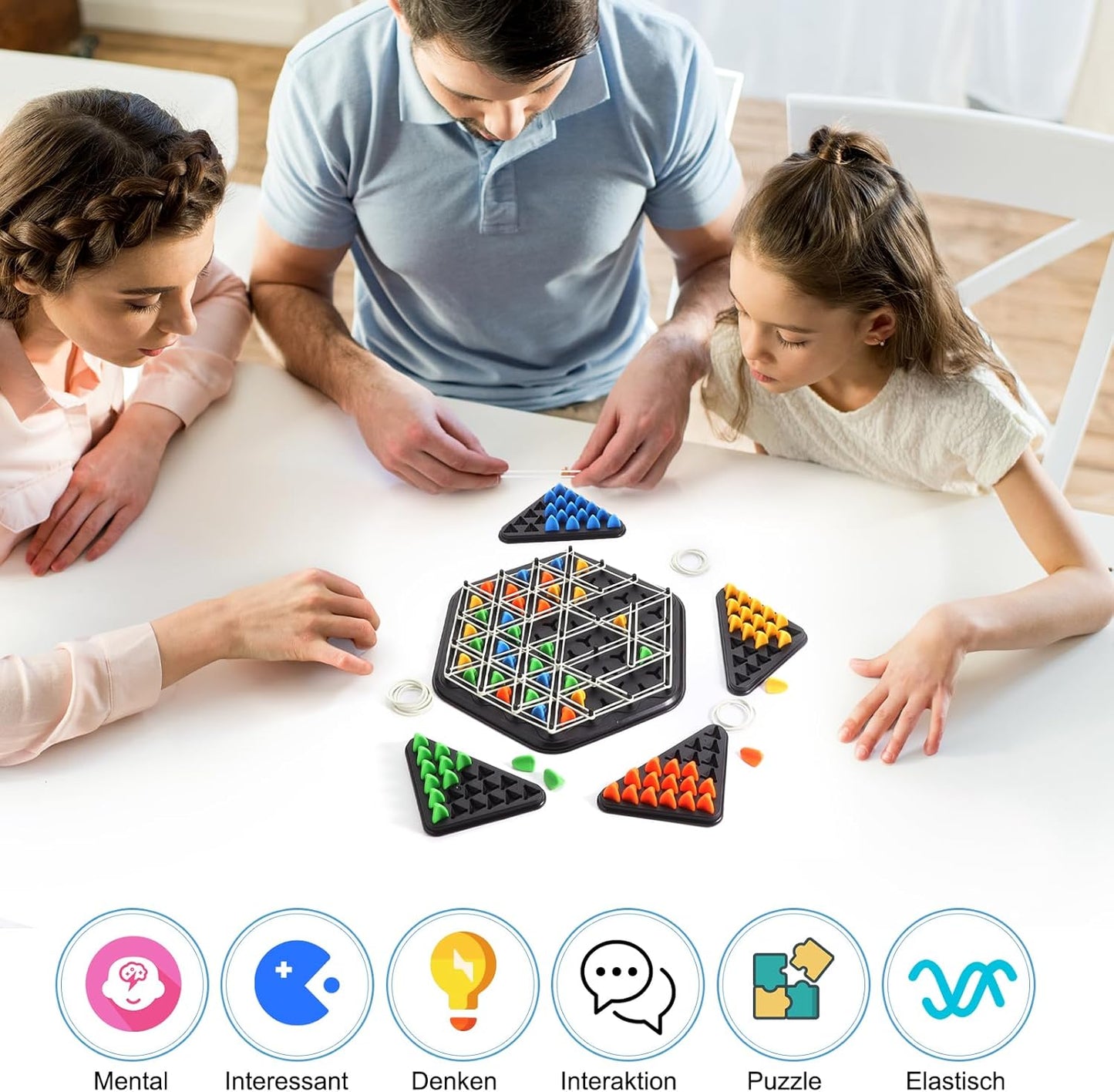 Triggle Game with Rubber Bands, Chain Triangle Chess Game, Board Games Triangle, Chains Triangle Game, Triggle Board Game, Triangle Chess Board Game for 2-4 People