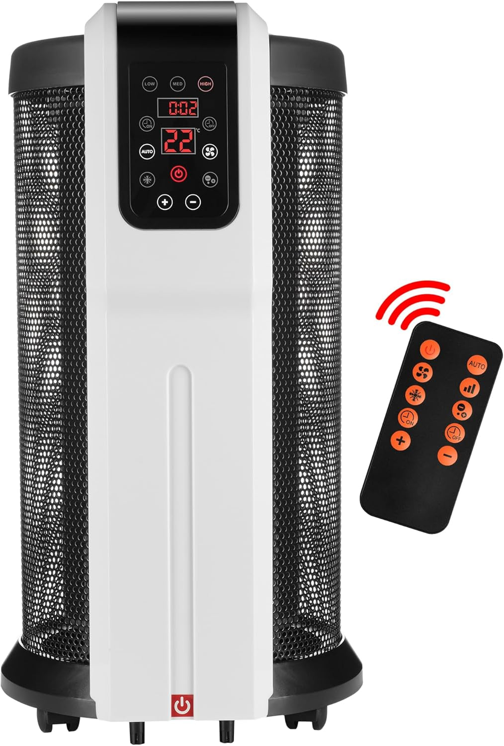 Cylindrical Mica Electric Heater with Remote Control – 360° Surround Heating, 3 Heat Settings 2200W, 24-Hr Timer, Energy-Saving, Silent for Home, Office (Digital Control with Remote)