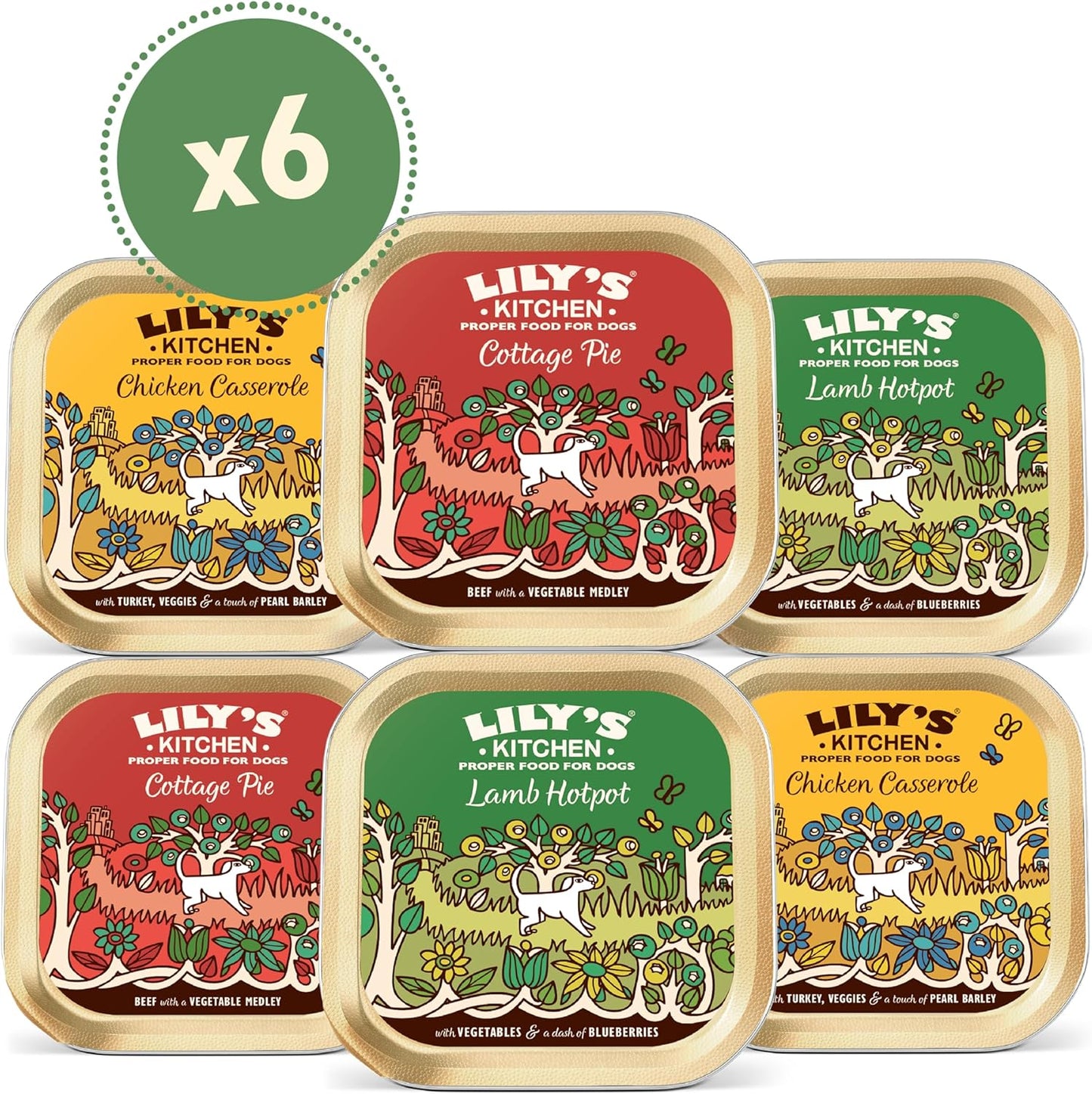 Natural Adult Dog Food Wet Trays - Classic Dinners Multipack - Chicken, Lamb & Beef - Complete Meal Recipes (6 Trays X 150G)
