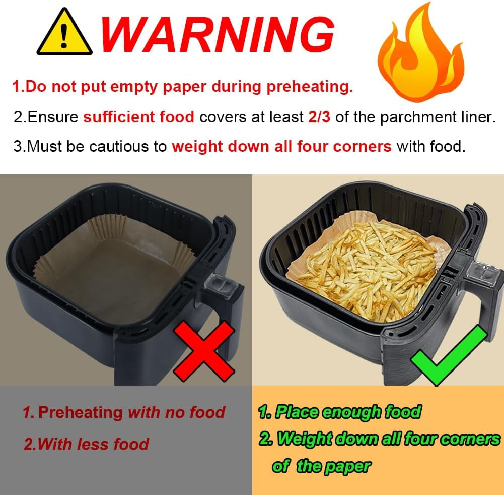 Air Fryer Parchment Paper Liner, 50PCS Square Liners Disposable, Greaseproof for Fryer, Compatible with COSORI, Ninja, Tower Cosori (Unbleached)